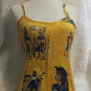 Yellow Egyptian Motif Dress Loose Size Small Pattern of Egyptian Hieroglyp